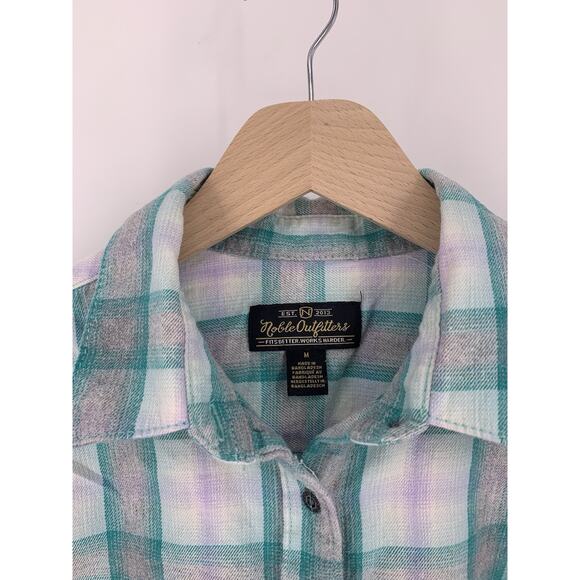 Noble Outfitters Flannel Shirt Green Plaid Long Sleeve Metal Button Up M - Picture 3 of 11